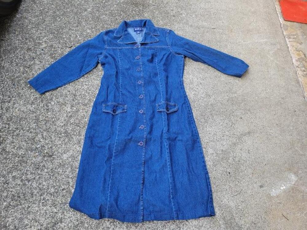 Blue J Dress Womens Large Blue Denim Long Sleeve Button Front Pockets 90s Style
